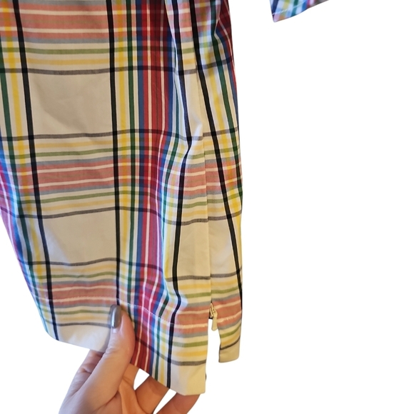 Talbots sz small plaid side zip ruffle collar plaid shirt flare sleeve WT310 - Picture 5 of 9